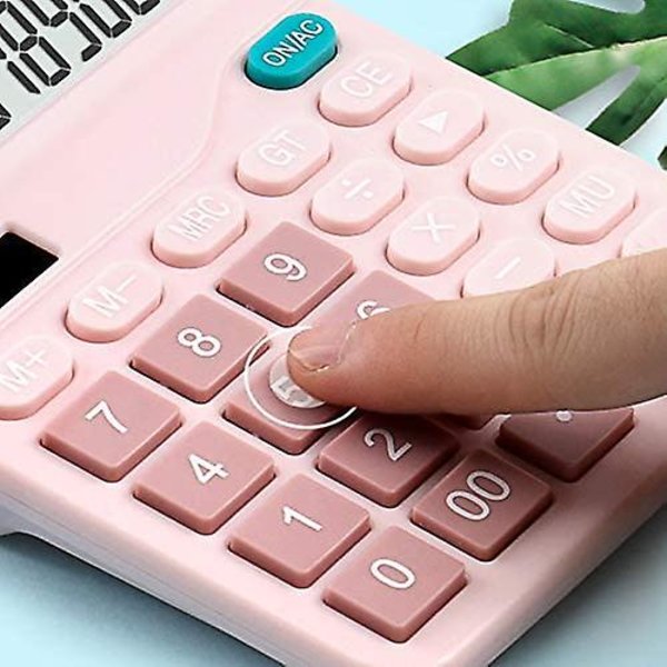 Desktop Solcelle Lommeregner - 12 Cifret Display - Regnskabsværktøj Til Kontor, Hjem, Skole - Pink