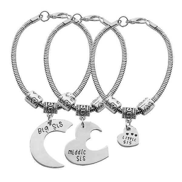 Litet Mellanstort Systerhjärta Design Armband Set 3st Födelsedagspresent Till Systrar