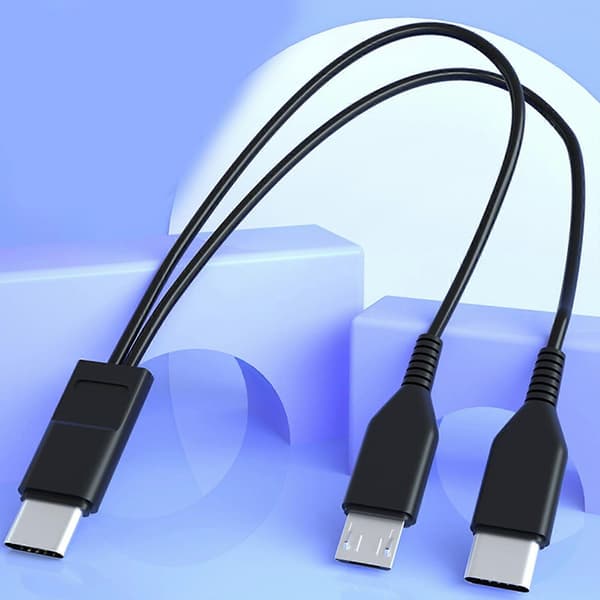 USB C Multi Hurtigladekabel 2 i 1 USB C til Micro USB C Ladekabel
