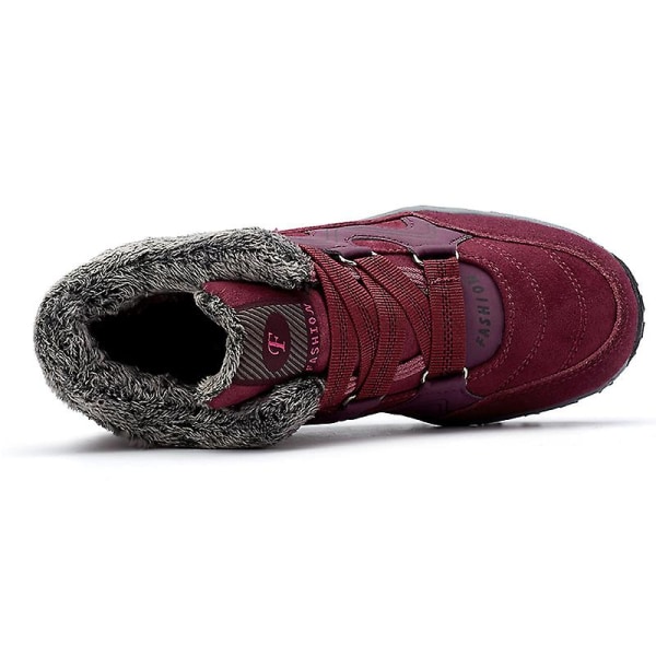 Snørestøvler for kvinner, vanntette, slip-on, pelsforede sneakers, varme vintersko 2K6137 Red 40