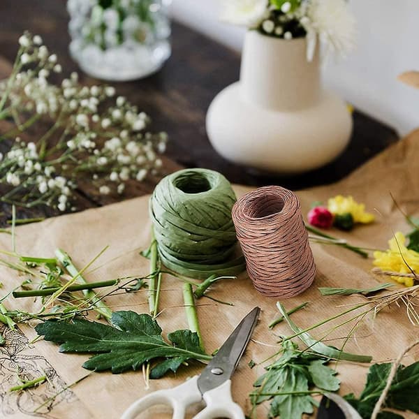 54 meter kamelblommig bindtråd, 2 mm, handgjord järntråd, pappersrör, bärbar bindtråd, pappersgarn för blombuketter, trädgårdspapper W