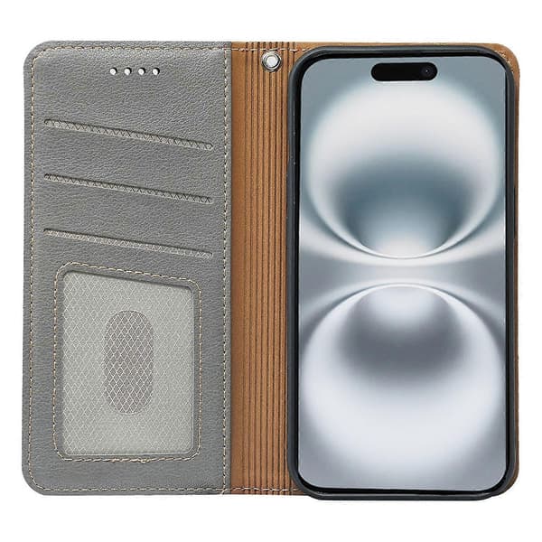 Til iPhone 16 Etui Wallet RFID-blokering Læder Telefon Cover Stærk Magnetisk Lukning Grey