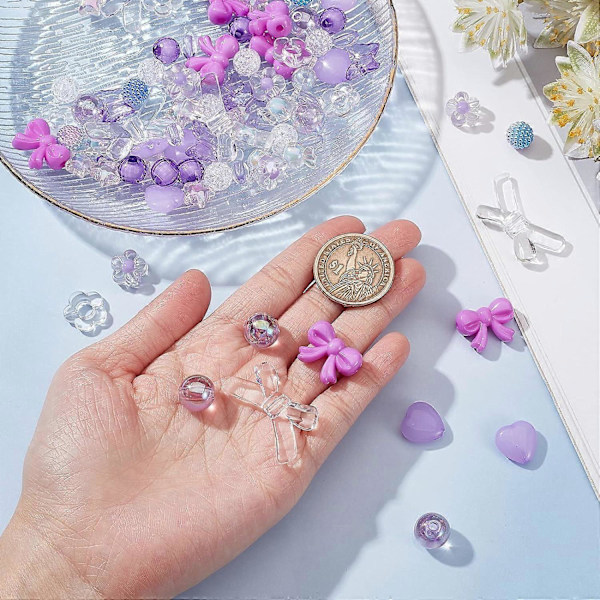 150 st Akryl Blandade Godis Pärlor Pastell Pärlor Akryl Transparent Blomma Pärla Bulk Stjärna Hjärta Fjäril Runda Pärlor för Smyckestillverkning