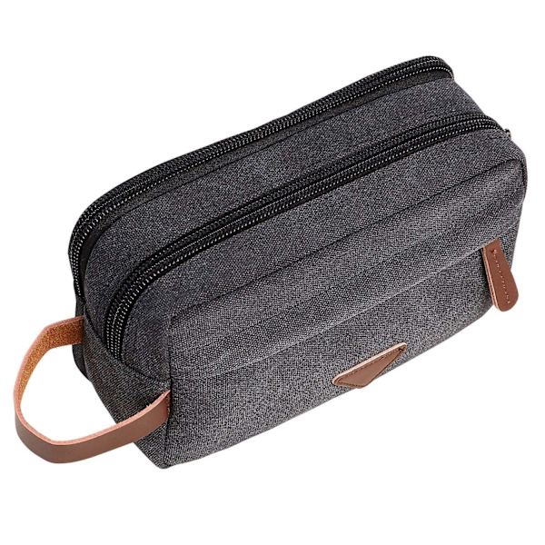 Herr Resväska Toalettväska Med Dubbla Fack Canvas Läder Kosmetisk Makeup Organizer Rakning Dopp Kits - Svart