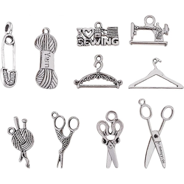 1 Ask 100 st 10 Stilar Tibetansk Legering Antik Silver Sömnad Stickning Tema Berlocker Pärlor för DIY Halsband Armband Tillverkning Sax Jag Älskar Sömnad