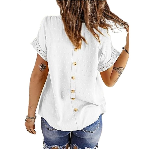 Dame Sommer Toppe Blonde Hæklet Kortærmet Skjorter Casual Bluser White L