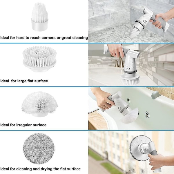 Elektrisk skurmaskin, badrumsskrubb Uppladdningsbar duschtvätt för rengöring av badkar/kakel/golv/handfat/fönsterkraftsskrubb sladdlös