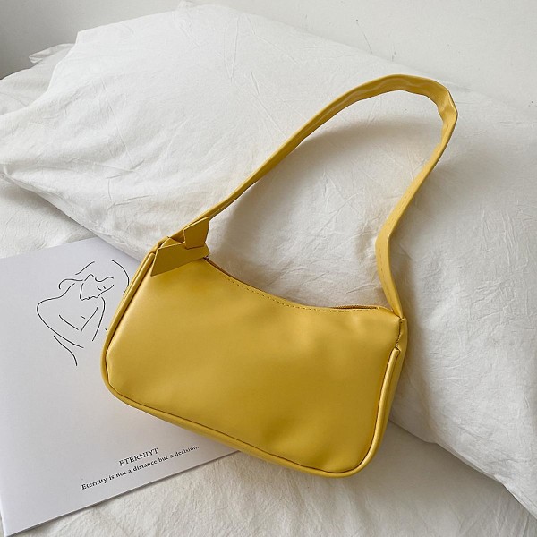 Retro Baguette Väska En Axel Handväska Konstgjort Läder Underarm Väska Dam Crossbody Väska yellow