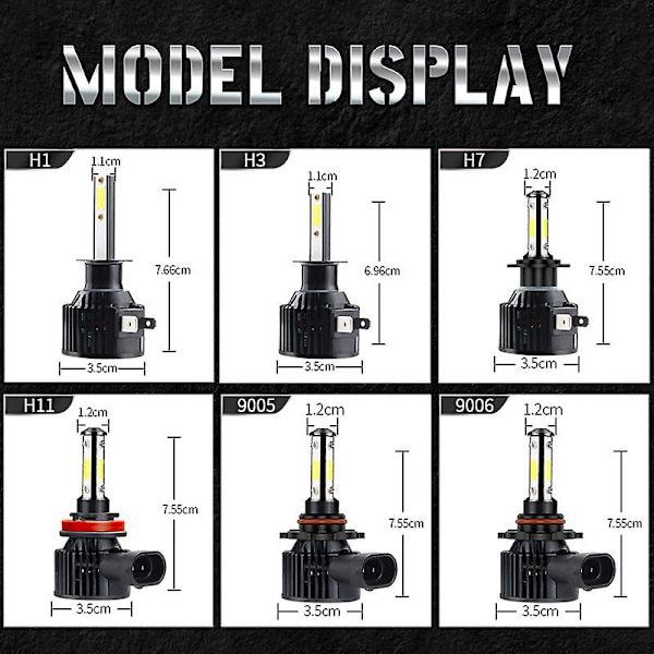H11/h8/h9/h16 LED-lampor, 600 % starkare LED-lampor, 50 000+ timmars livslängd, 6000k Xenon White Non-polarity, 2-pack H11 H8 H9
