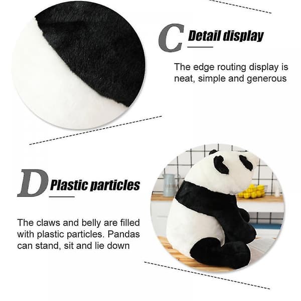 Panda Udstoppede Dyr - Udstoppede Panda Bjørn Plyslegetøj - 25 cm (Sort)