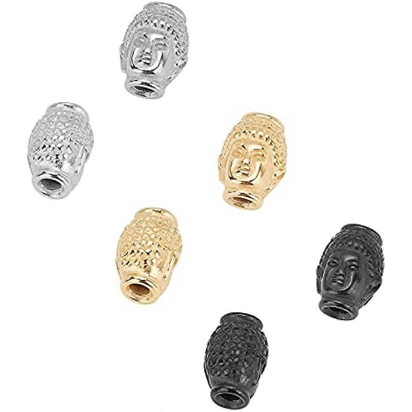 6 st 3 Färger 15mm Buddha Huvud Lösa Pärlor Rostfritt Stål Pärlor 3,2mm Hål Pärlor Distanser Hitta för DIY Armband Halsband Smycken Tillverkning
