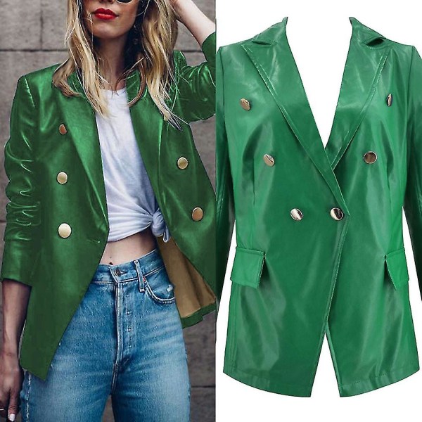 Kvinnor PU Läder Blazer Jackor Långärmad Knapp Dekoration Jackor Ny XL C