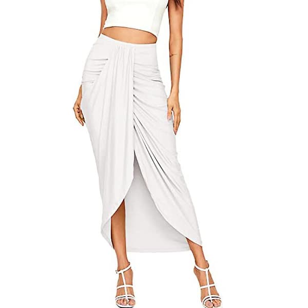 Kvinnors Casual Slit Wrap Asymmetrisk Elastisk Hög Midja Kjol White S