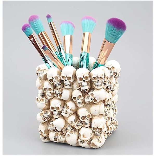 Skalle Pennholder Skalle Sminkekostholder Pennholder Sminkebord Kontorpult Oppbevaringsboks Halloween Skalle Skrivebordsartikler Pins Organizer