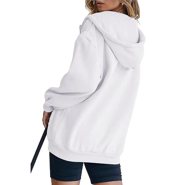 Dame Lynlås Hættetrøjer, Hætte Oversized Sweatshirt Casual Jakke White L