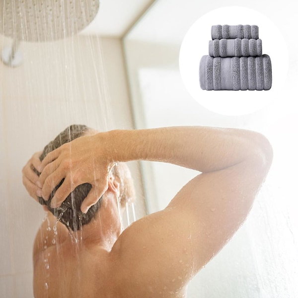 Bomullsbadhandduksset - tjockt och absorberande 3-delars badhanddukar, 1 badhandduk, 2 tvättlappar Grey