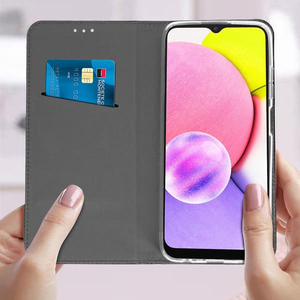 Folio Etui til Galaxy A03s Magnetisk Cover Kortholder Stativ Sort
