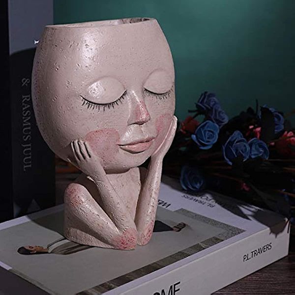Resin Blomsterpotte Vase Kunstnerisk Skulptur Hoved Plantekasse Blomsterpotte Tørrede Statue Plantepotter Til Have Udendørs Indendørs Dekorativ