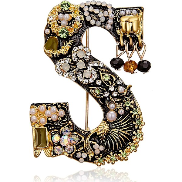Pärla Initial Brev Brosch Guldpläterade Pins Kristall Rhinestone Alfabetet Brosch Pins För Kvinnor Gåvor Smycken
