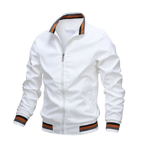 Chad Varsity Bomber -takki miesten rento takki vetoketjulla, kevyt urheilutakki M White