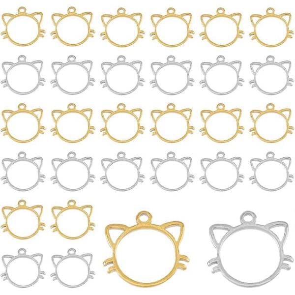 20 st Open Back Bezel Hängsmycken Katt Huvud Smycken Formar för Epoxihartshantverk Små Katt Hålram Charm Rostfritt Stål Charm