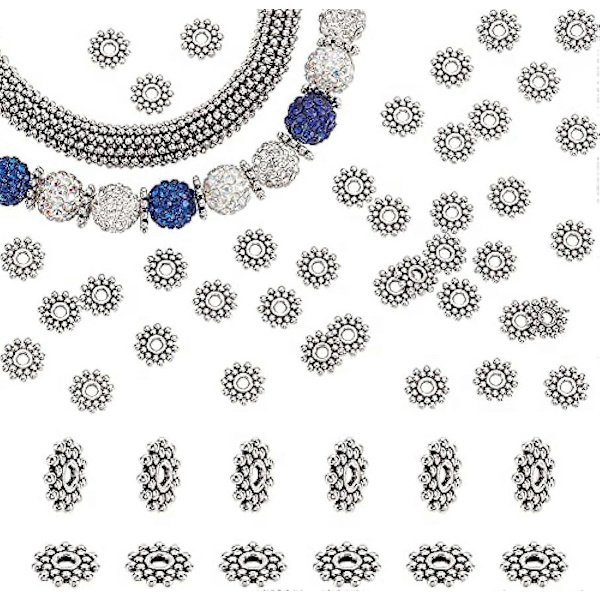 400 st Flower Spacer Beads Antik Silver Daisy Beads Tibetansk Legering Metall Lösa Beads Spacers för Armband Halsband
