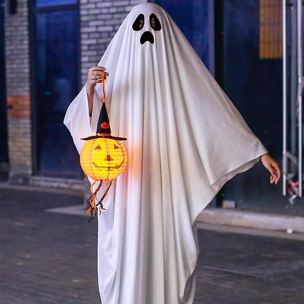 Barn/voksen Halloween Spøkelse Hvit Hette Cape Kostyme M