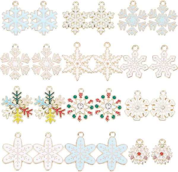 Snöflingor Berlocker Bulk Blandade Jul Snö Berlocker för DIY Tillbehör