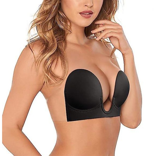 Axelbandslös klibbig push-up bh rygglös självhäftande osynlig Black D