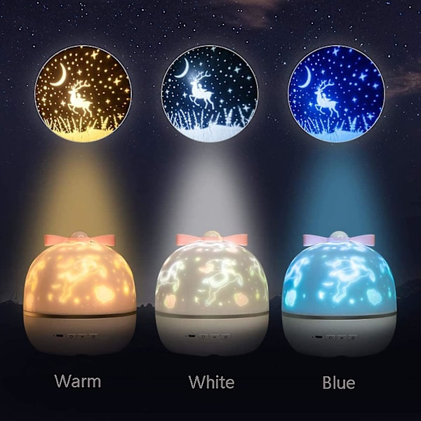 Stjernehimmel Projektorlampe, 360 Roterende 6 Forskjellige Projeksjonsfilmer LED Nattlys USB Lading Stjernelys Projektor