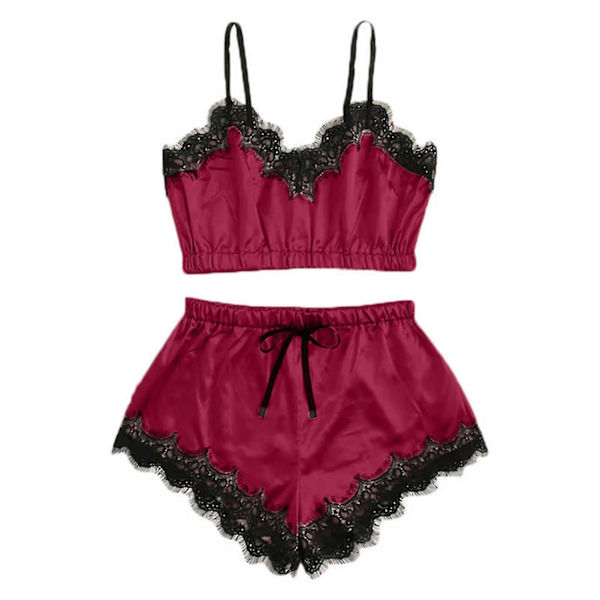 Kvinnors enfärgade underkläder bekväma och charmiga nattlinne lämpliga för sovande hemmakläder 2XL Wine Red