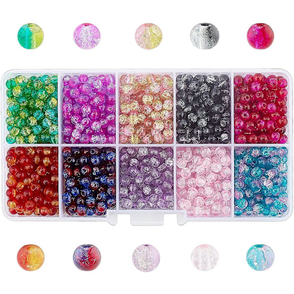 1000 stk. 10 Farve Krakeleret Glasperler 4mm Lampwork Håndlavede Runde Krystalglasperler