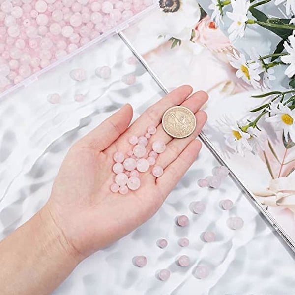 320 st 4 Stilar Naturliga Rosakvarts Pärlor 4mm/6mm/8mm/10mm Runda Rosa Stenpärlor Strängar Lösa Ädelstenspärlor för Armband Halsband Smyckestillverkning H