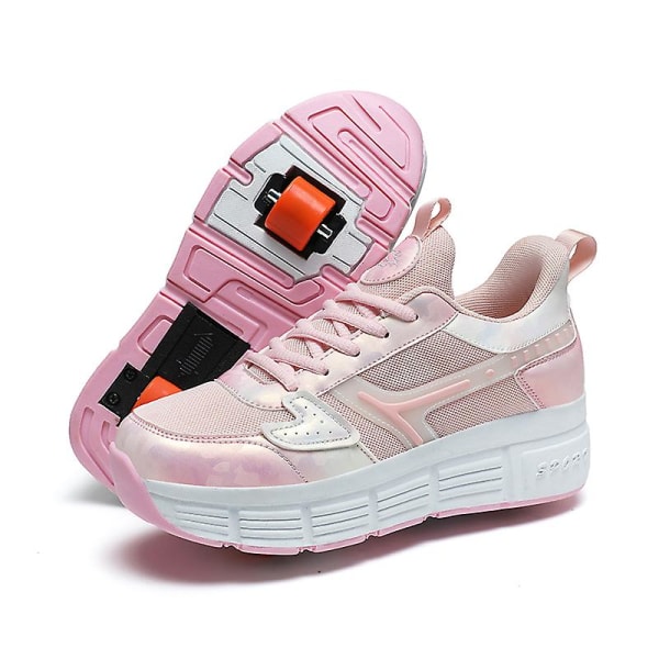 Pojkar Flickor Sneakers Dubbelhjuliga Skor Led Ljussko 3F908 Pink EU 32