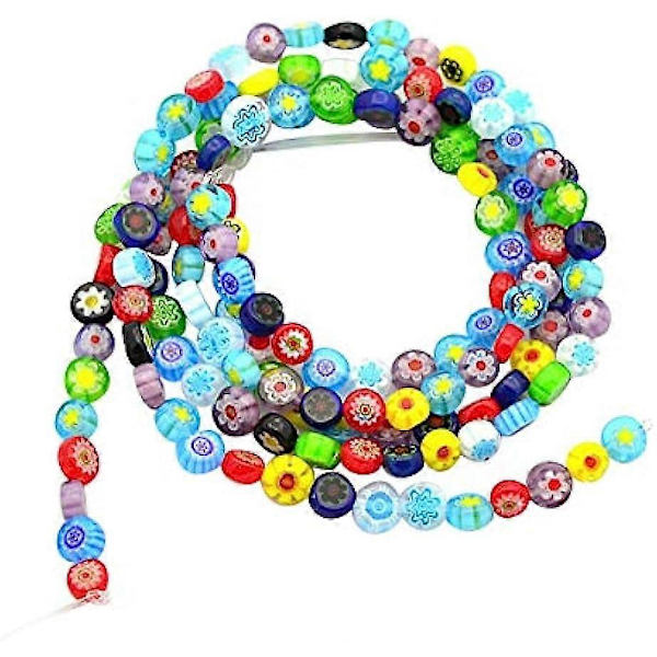 5 Strängar 6mm Millefiori Lampwork Glaspärlor Platta Runda Distanspärlor för Smyckestillverkning