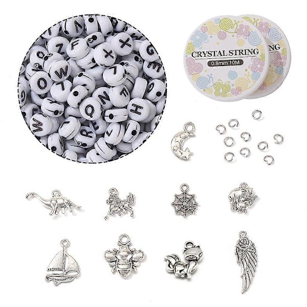 1 set DIY Färgglada Smyckeskit för Barnens Dag Inkluderar 48 Färger Glasfrö Pärlor 250 st Bokstav Akryl Pärlor