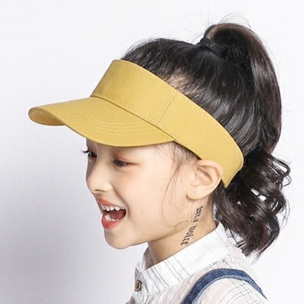Solskjerm for barn, justerbar caps - Unisex for barn, atletiske sportshatter, UV-beskyttelse, passer for 5 til 12 år gamle, 52-56 cm yellow