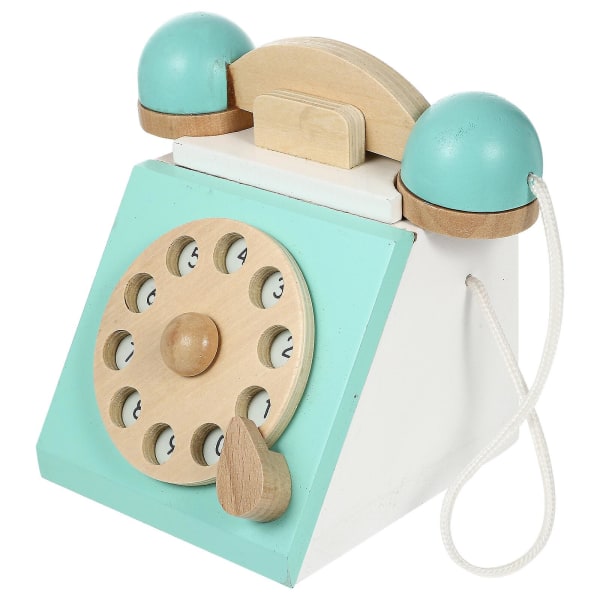 1 stk. Børnelege Hus Apparat Simulation Træ Telefon Legetøj Til Børn Blue 13X12X12CM