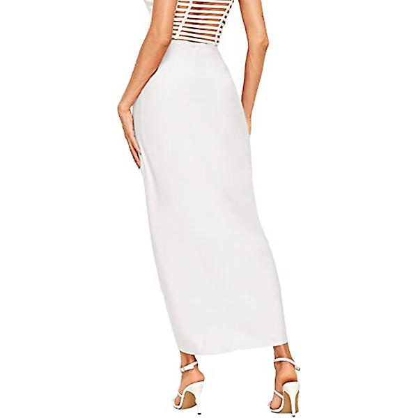 Casual slå-om nederdel med slids til damer, asymmetrisk elastisk højtaljet nederdel White XS