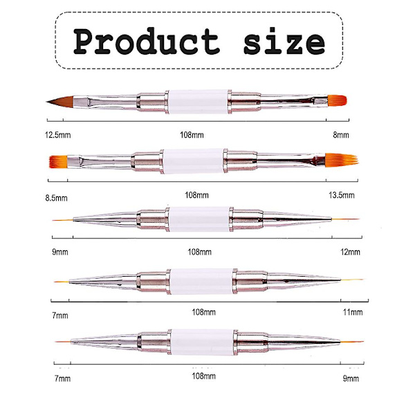 Neglekunst Børstesæt, 5 stk. Neglekunst Design Børster Med Pen Hætte Negle Ombre Børste Gel Negle Liner Børste white