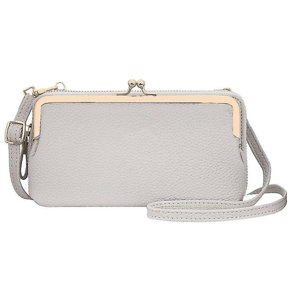 Dam PU Sling Bag Crossbody Mobiltelefon Väska För Flicka Lätt Mini Axelväska Plånbok Med Gray