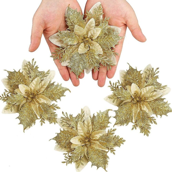 12 st julblommor, konstgjorda julblommor, glitter julstjärna julgransprydnader, glitter julgran, konstgjorda blommor jul