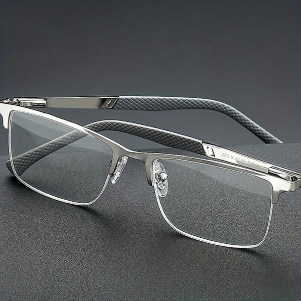 Affärsläsglasögon för män Halvbåge Anti-blått Ljus Fjärrsynt Anti-trötthet Högkvalitativa metallbågarglasögon 200 degree