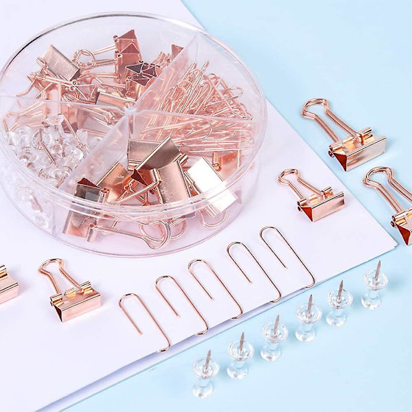 72 Dele Kontorartikler Sæt, inklusive 22 Binder Clips/30 Papirclips/20 Tegnestifter, Skolebordstilbehør Organizer Med Æske Til Hjemmekontor