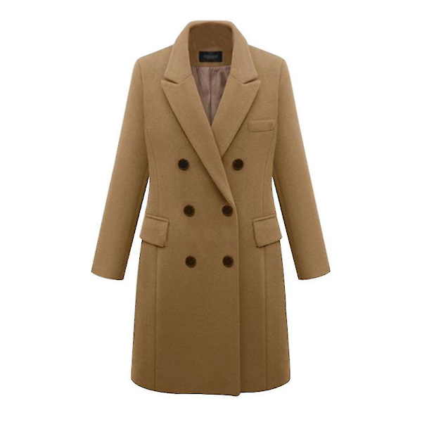 Kvinnors Dubbelknäppta Peacoat Krage Vinter Klassisk Filt Lång Jacka 3XL Black