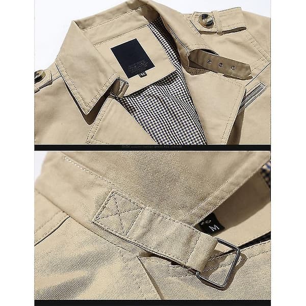 Herr Bomull Casual Jackor Mid-längd Vindjacka Tvättjackor För Vår Och 2XL Light Khaki Thin