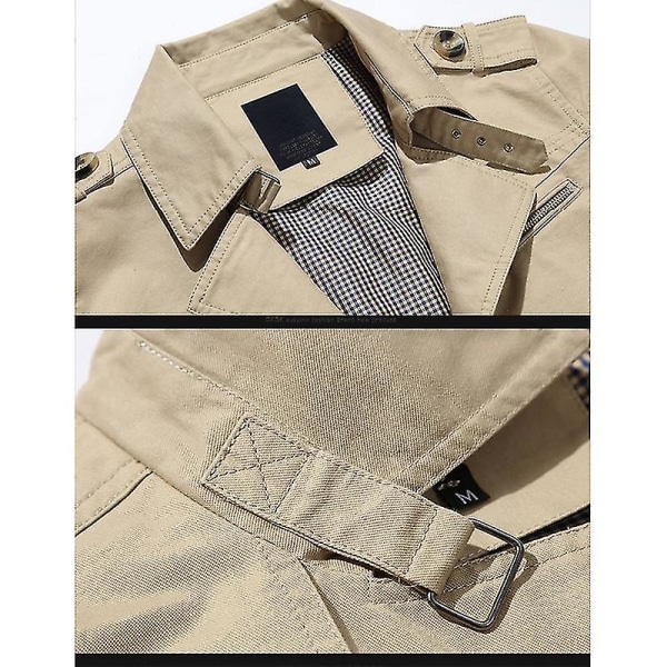 Menn Bomull Casual Jakker Mellomlang Vindjakke Vaskede Jakker For Vår Og L Light Khaki Thin