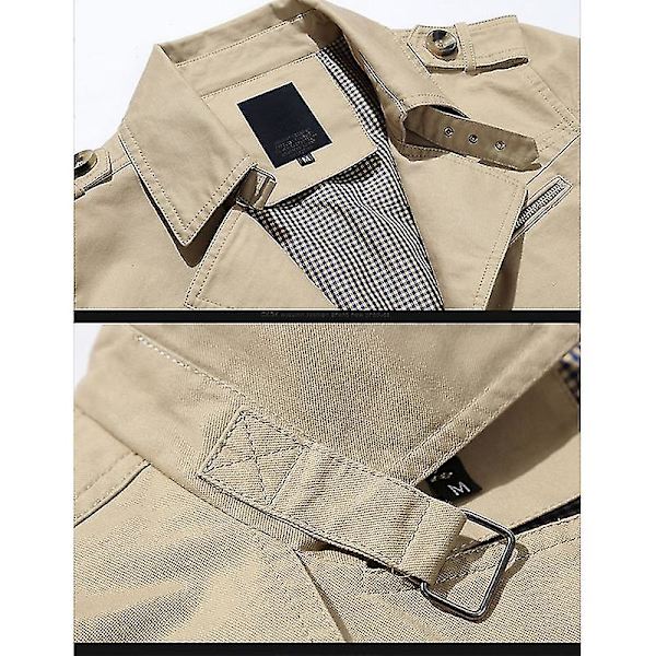 Miesten puuvillaiset vapaa-ajan takit, puolipitkä tuulitakki, pestävät takit kevääseen ja 4XL Deep Khaki Thin