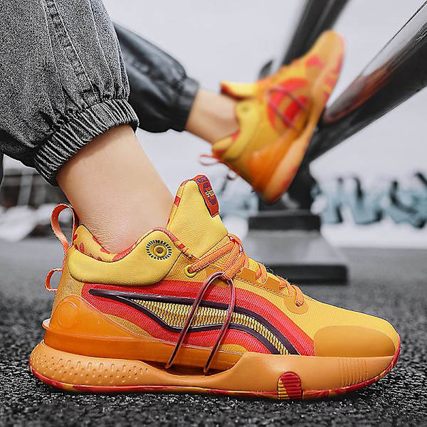 Herre Basketballsko Høj Overdel Åndbare Sportssko Skridsikre Mode Sneakers 3F8899 Orange EU 44