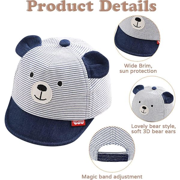 Baby Baseball Cap Nyfödd Solhatt Med Björnöra Bomull Randig Spädbarn Solhattar Baby Baseball Mössor För Pojkar Flickor